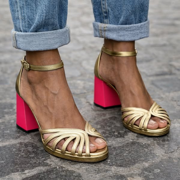 Strappy Open-Toe Block Heels
