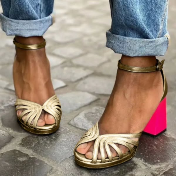 Strappy Open-Toe Block Heels