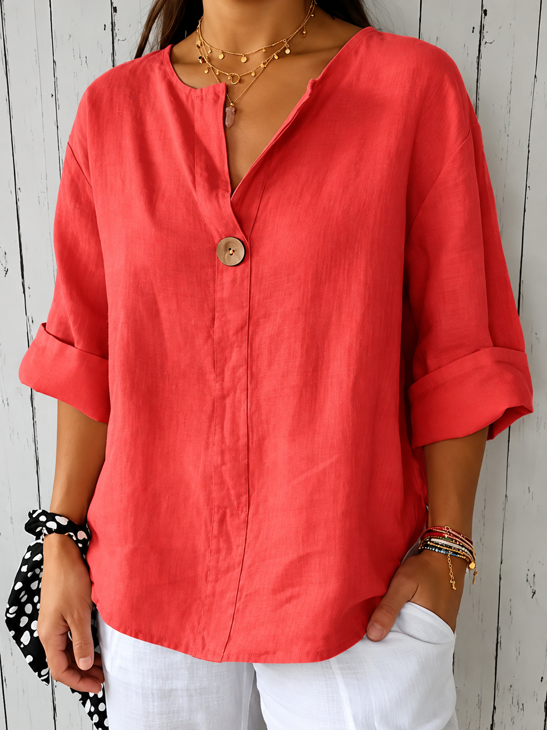 Iris™ | Relaxed V-Neck Linen Top
