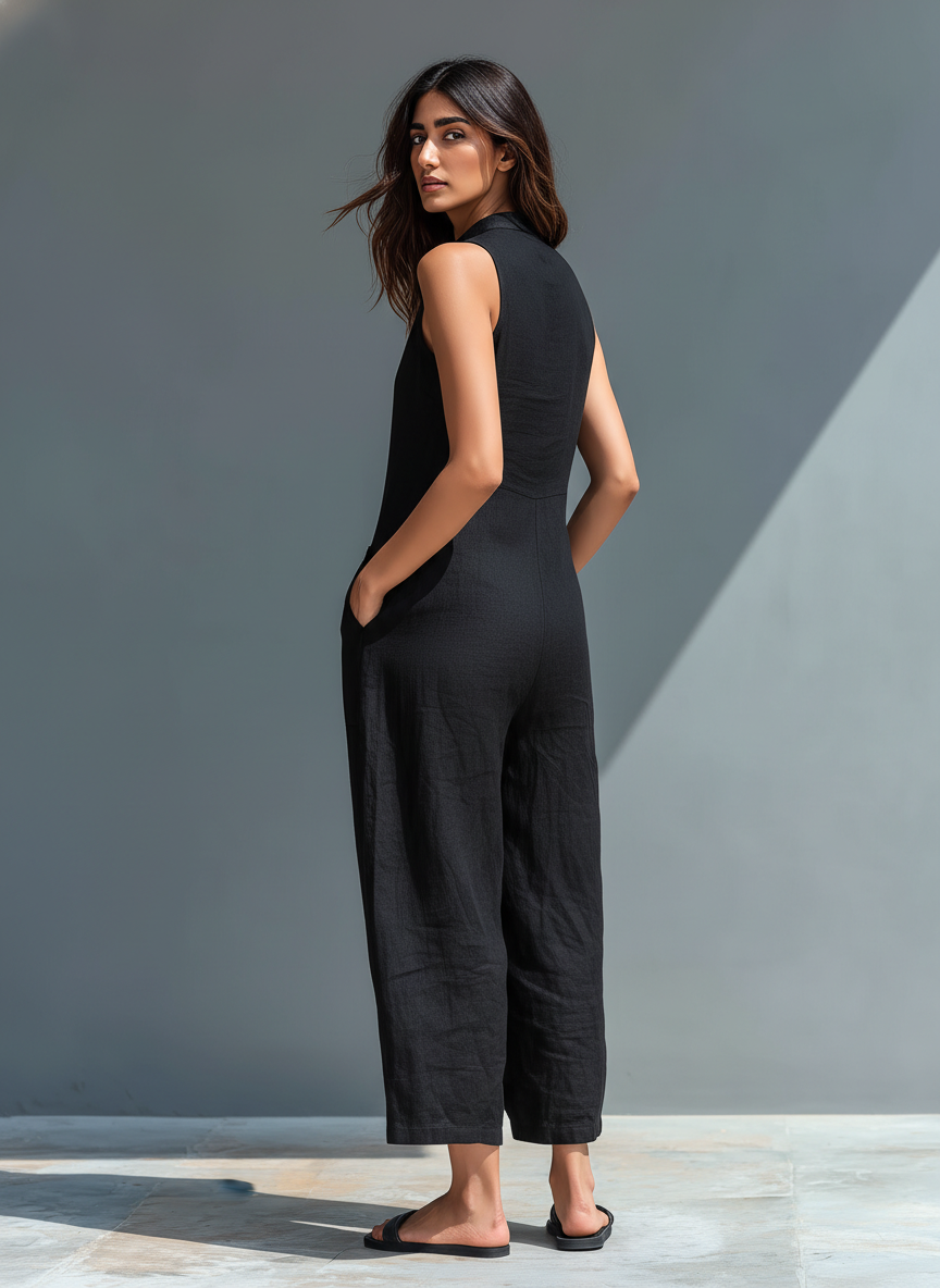 Vittoria | Minimalist Black Linen Jumpsuit
