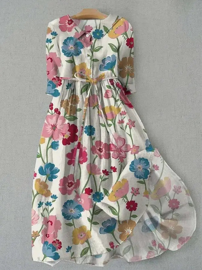 Sienna™ Button-Up Waist Tie Floral Dress