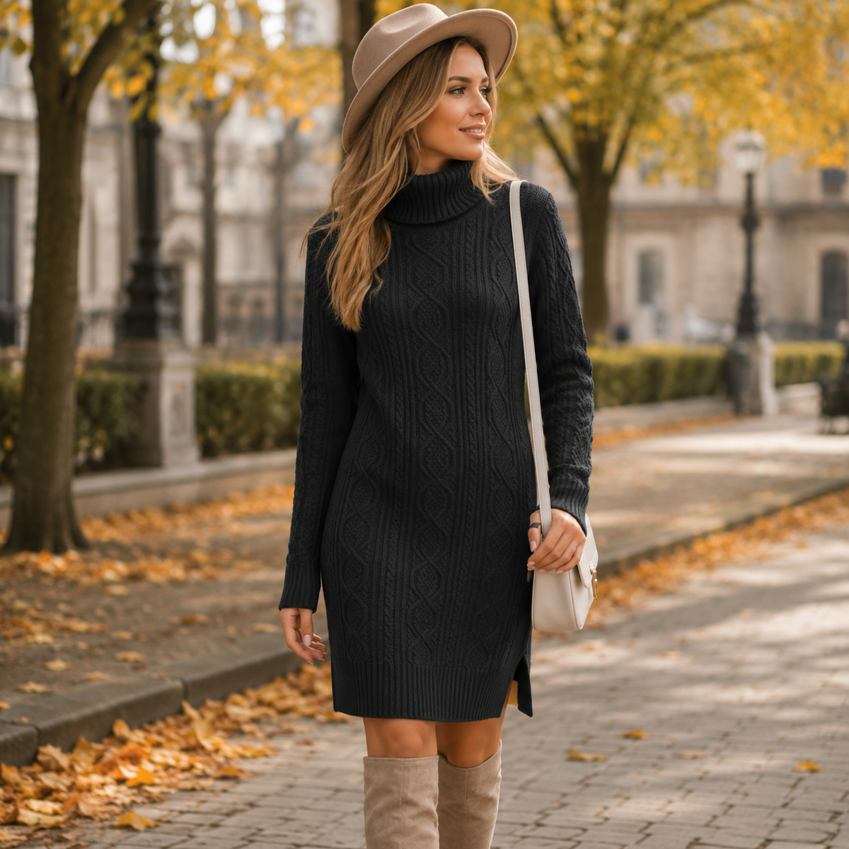 Bronte™ - Cable Knit Turtleneck Dress