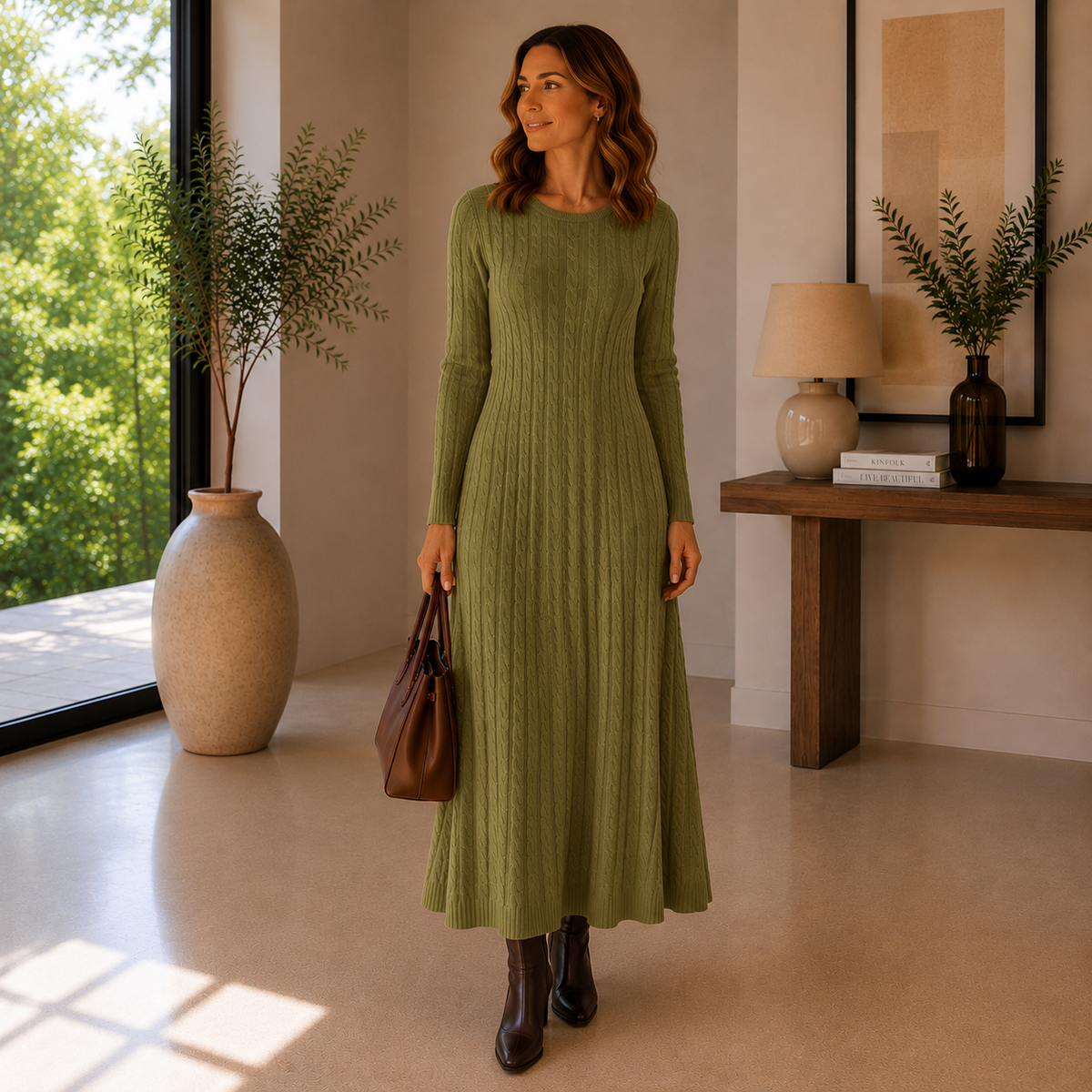 Elara™ - Cable Knit Maxi Dress