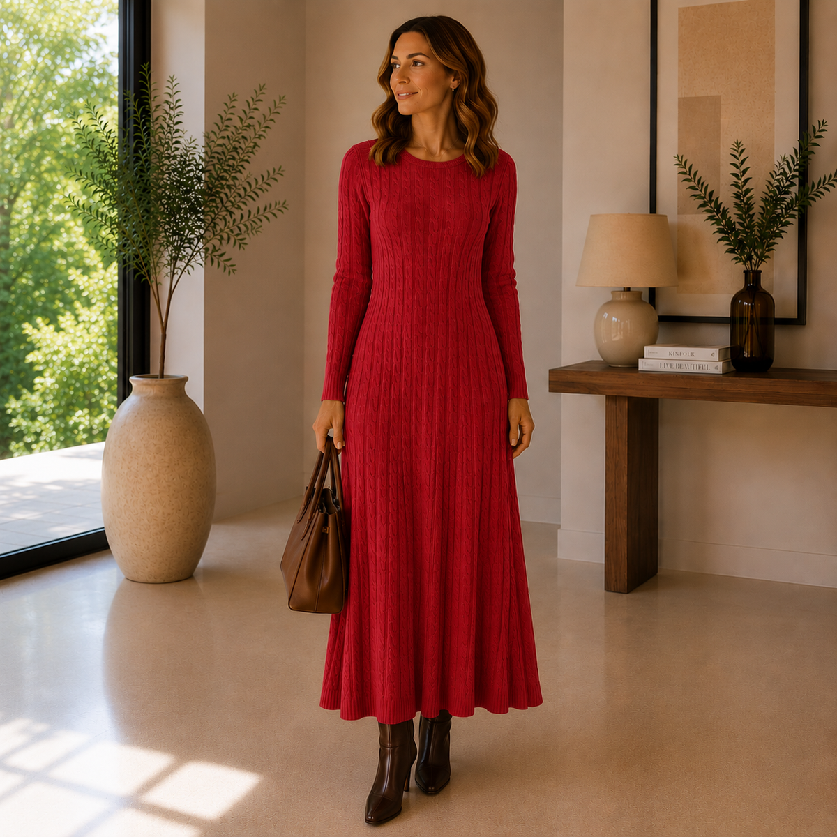 Elara™ - Cable Knit Maxi Dress