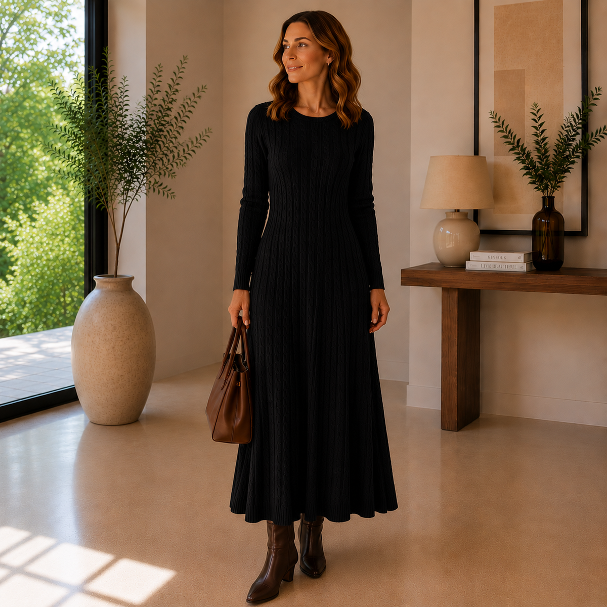 Elara™ - Cable Knit Maxi Dress