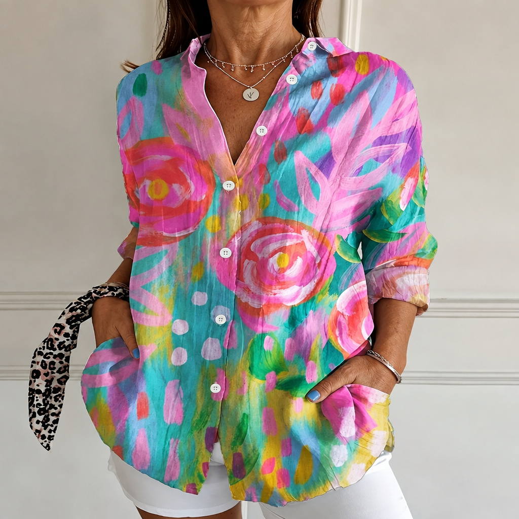 Vibrant Bloom Watercolor Blouse