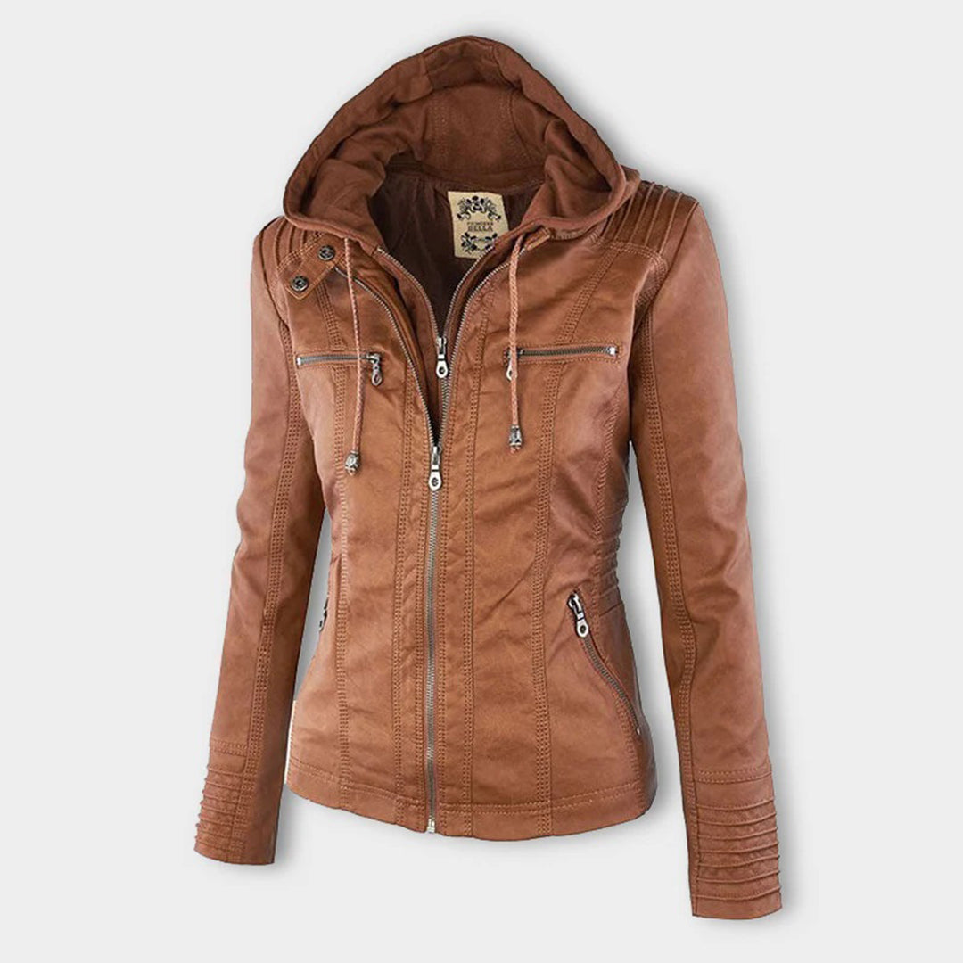 Olive™ Waterproof Women's Leather Jacket with Hood