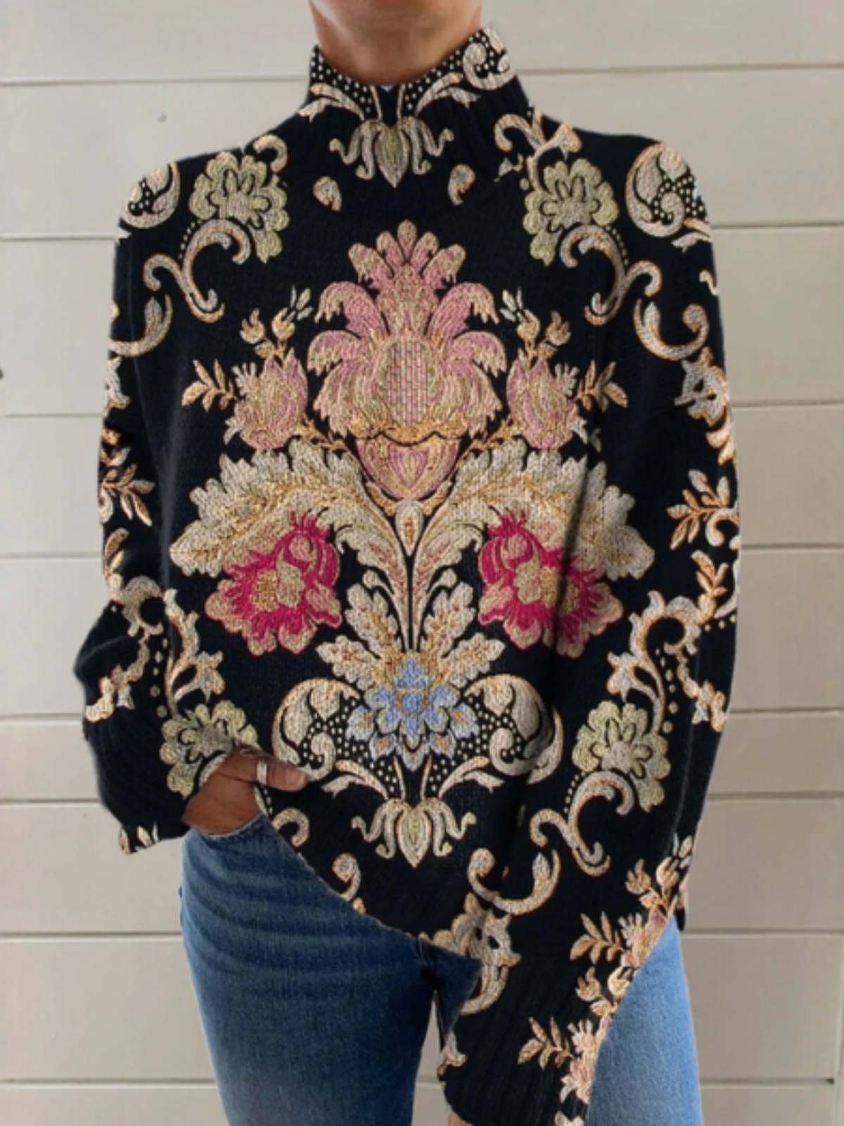Aurora™ - Floral Turtleneck Jumper