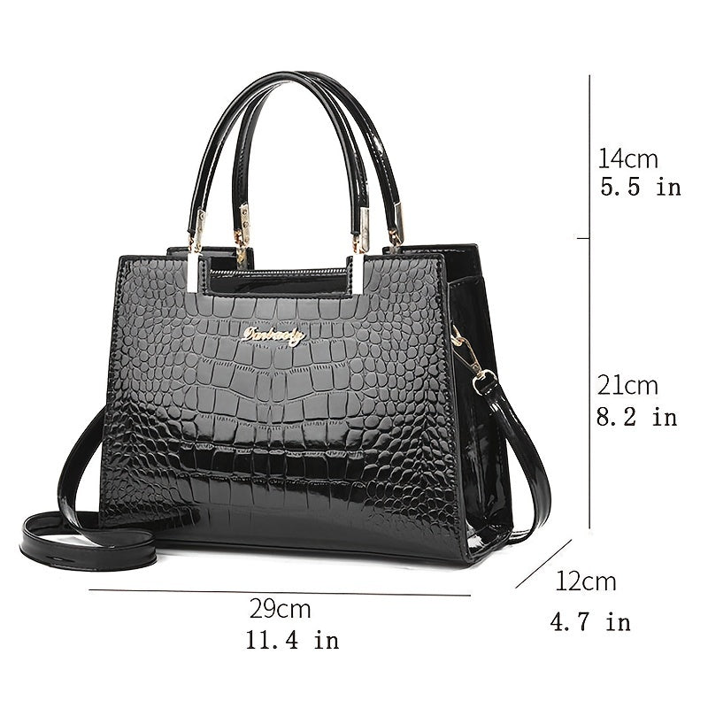 Brielle™ Glossy Crocodile Patterned Handbag